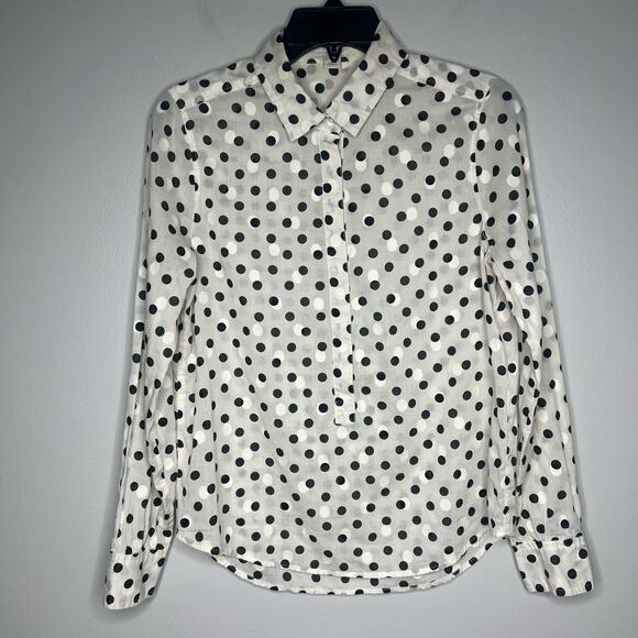 J.Crew Women's XS White Black Polka Dot Sheer Pullover Collared Blouse Tunic - Picture 1 of 9
